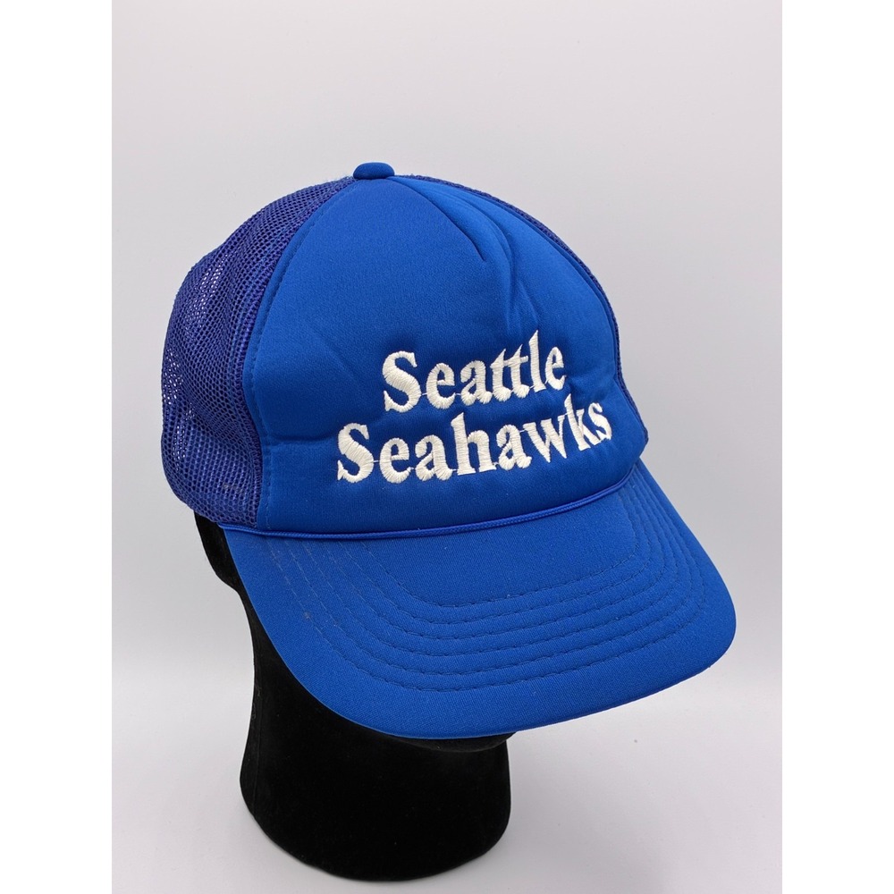 Vintage Seattle Seahawks Trucker Hat Snapback Blue Mesh NFL Cap